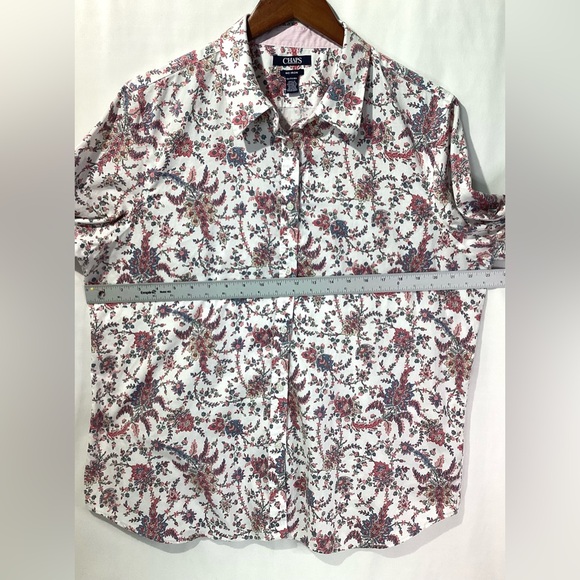 Chaps Woman’s Blouse Size XXL Color White w Floral Print 3/4 Sleeves Button Up - Picture 12 of 13